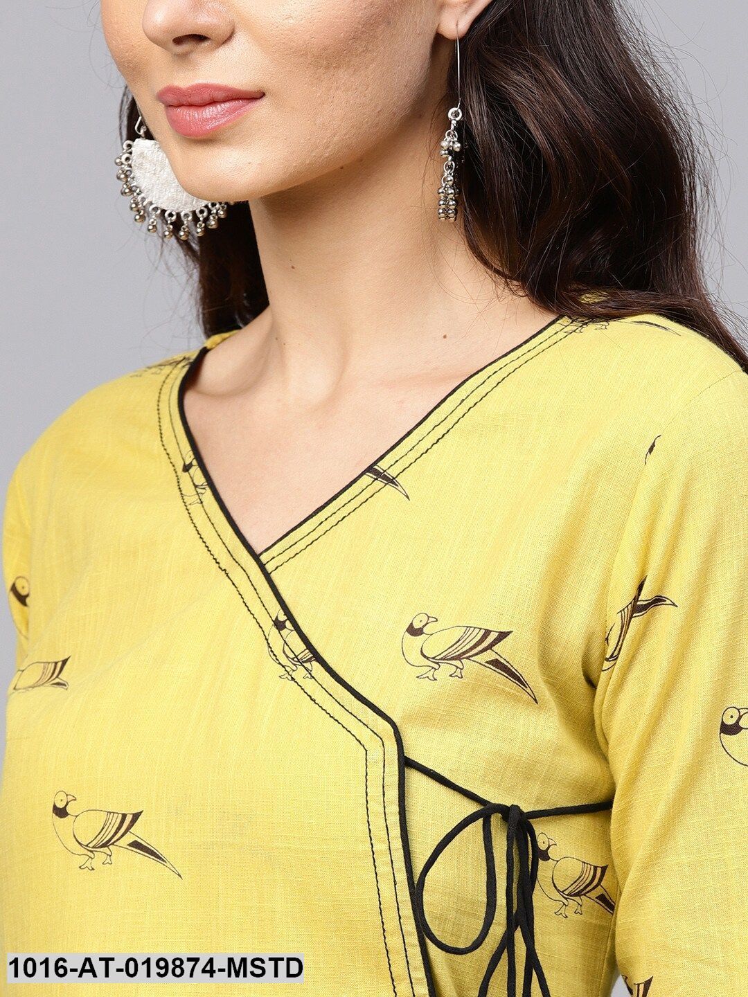 Mustard Yellow Printed A-Line Kurta