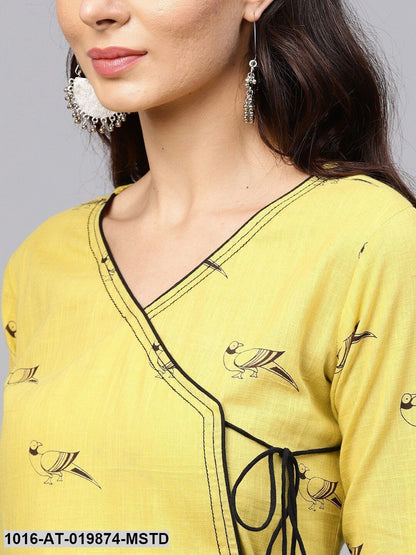 Mustard Yellow Printed A-Line Kurta