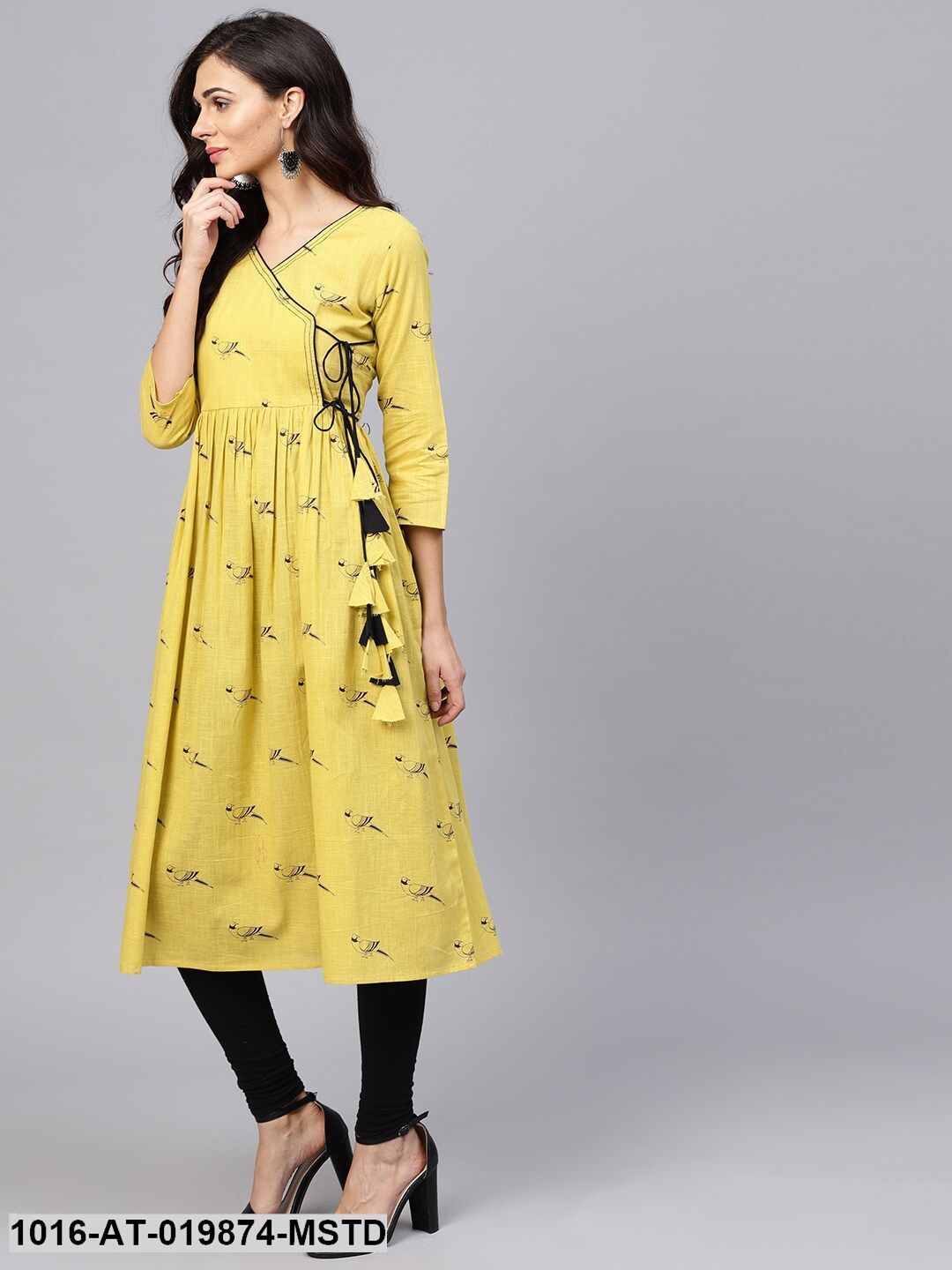Mustard Yellow Printed A-Line Kurta