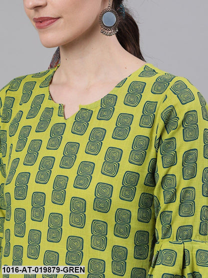 Green Printed Straight Kurta