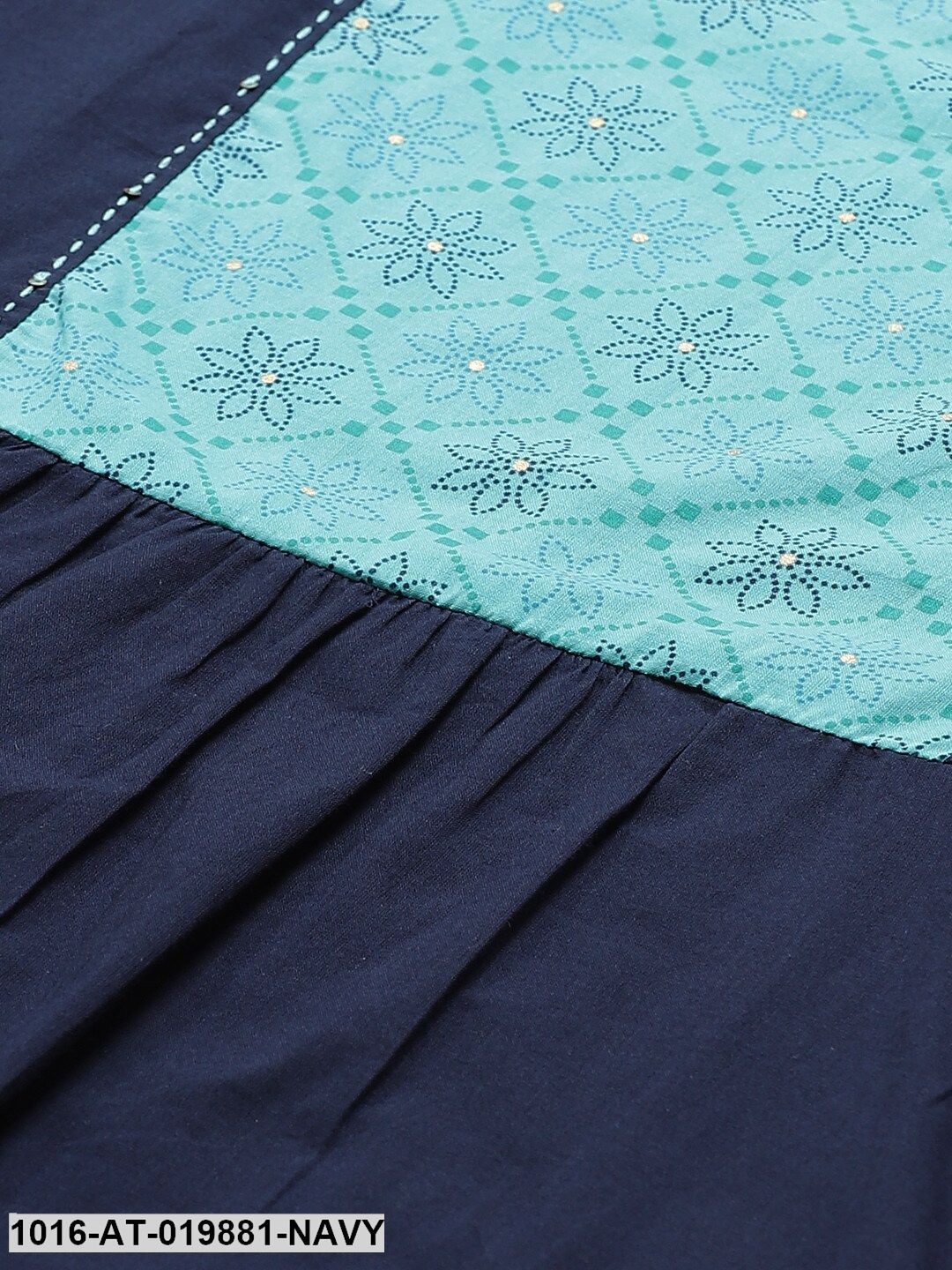 Navy Blue Yoke Design Straight Kurta