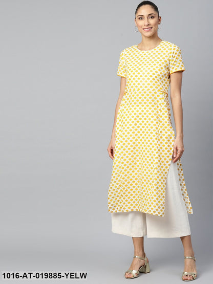 Yellow & Golden Ethic Motifs Print Straight Kurta