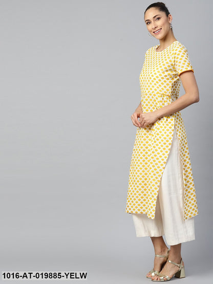 Yellow & Golden Ethic Motifs Print Straight Kurta