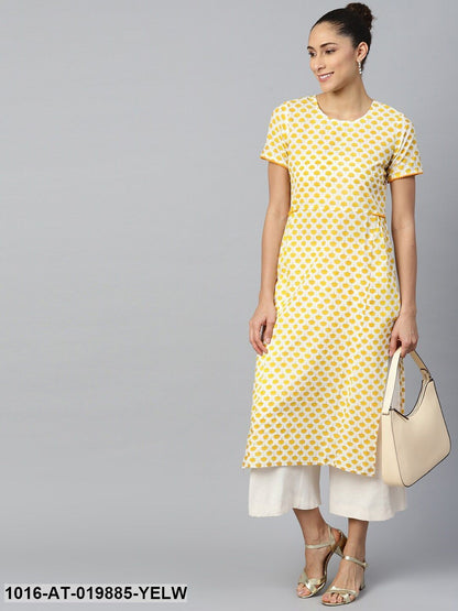 Yellow & Golden Ethic Motifs Print Straight Kurta