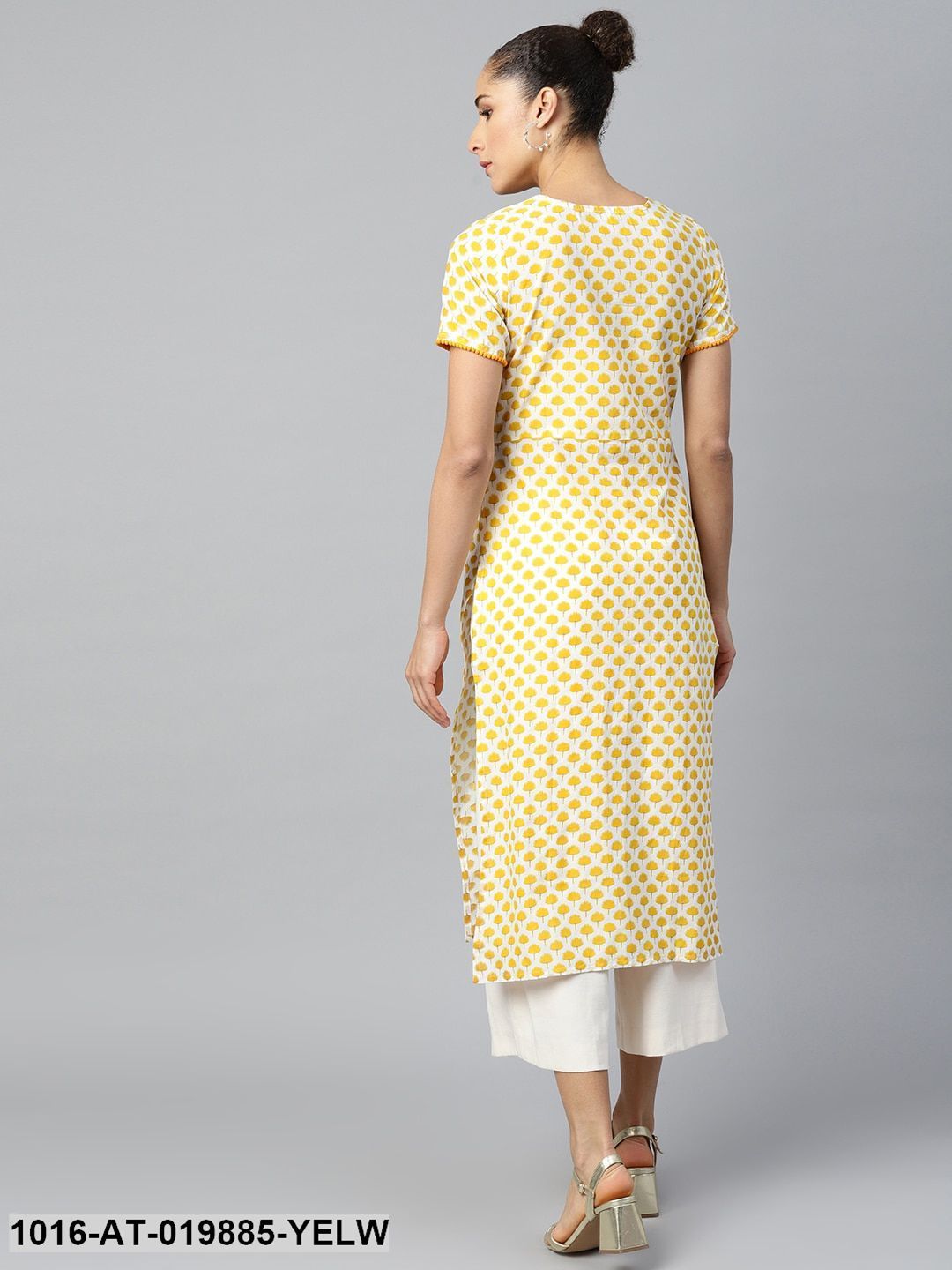 Yellow & Golden Ethic Motifs Print Straight Kurta