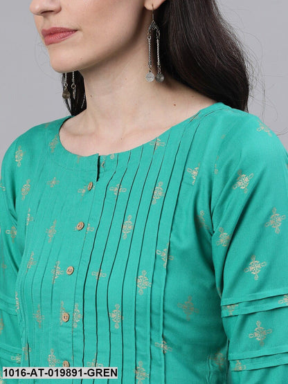 Green Printed A-Line Kurta