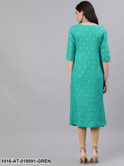 Green Printed A-Line Kurta