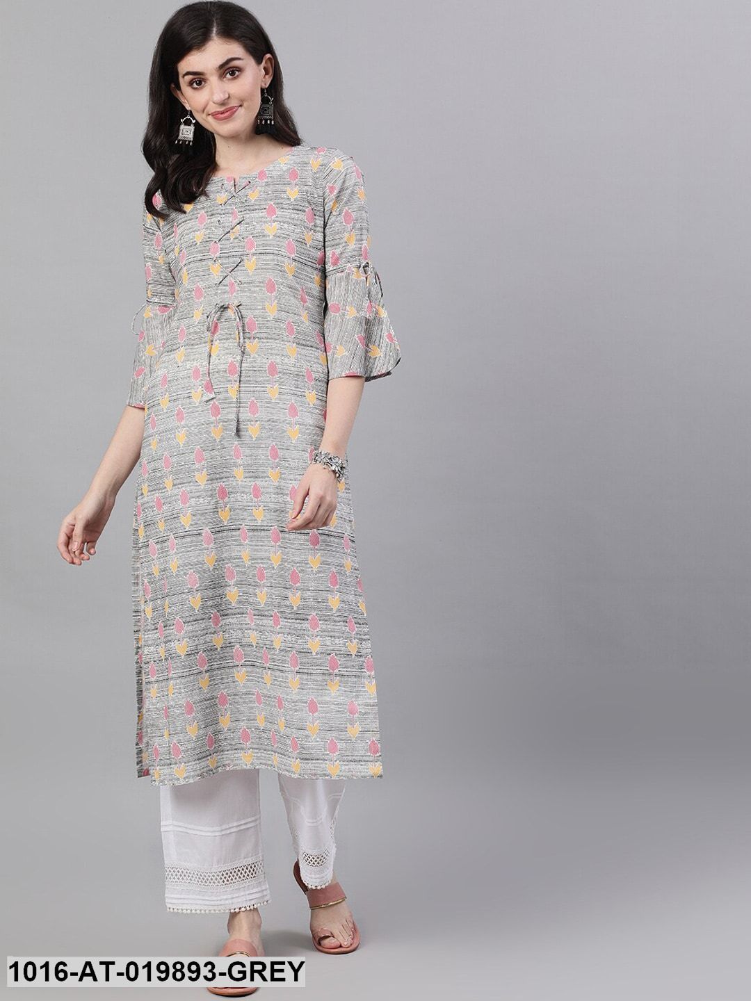 Grey Printed Straight Kurta