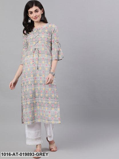 Grey Printed Straight Kurta