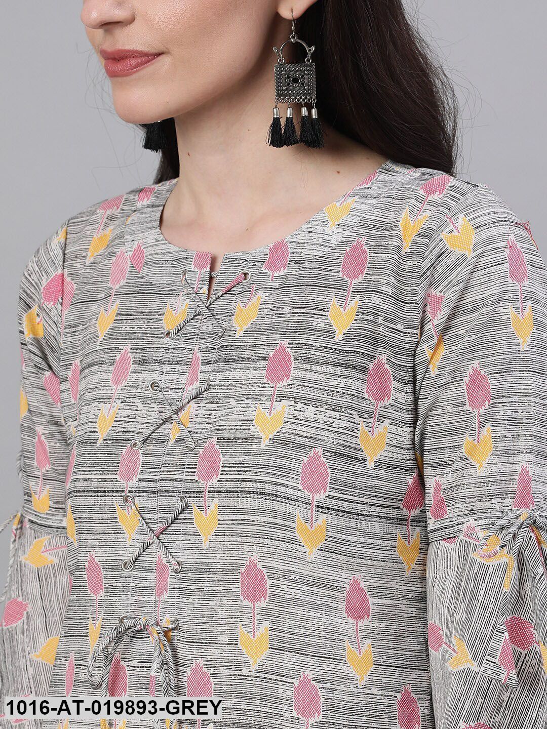 Grey Printed Straight Kurta