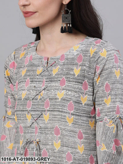 Grey Printed Straight Kurta