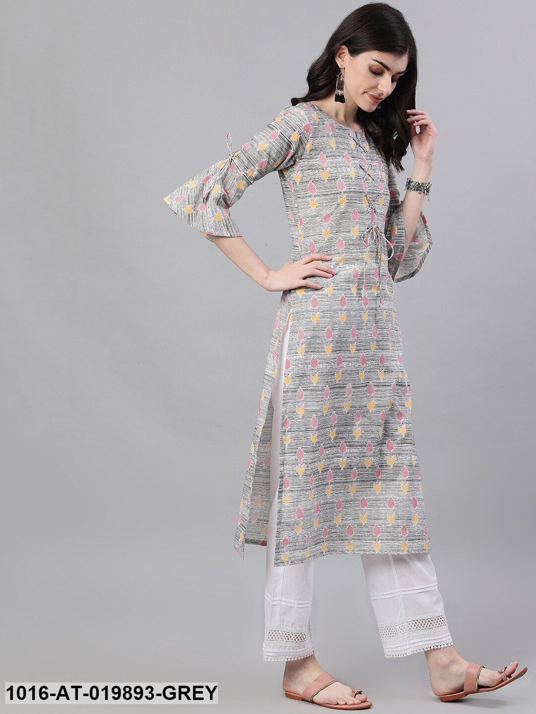 Grey Printed Straight Kurta