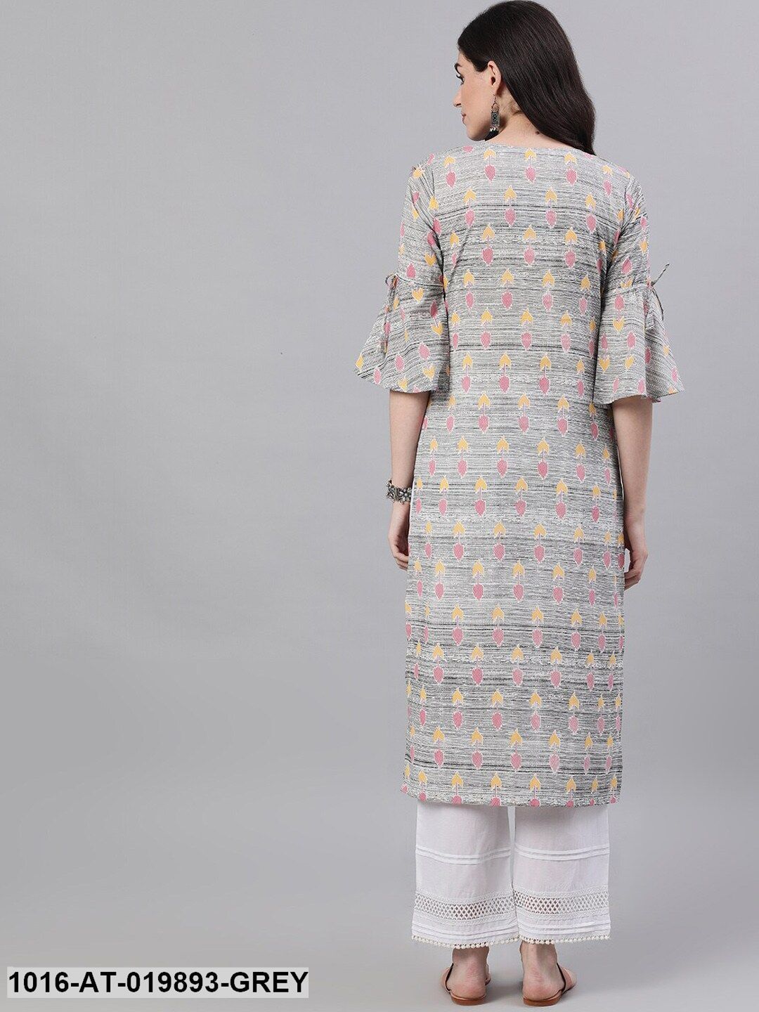 Grey Printed Straight Kurta