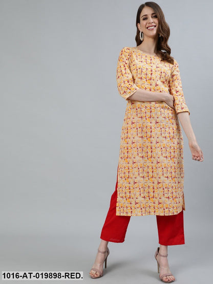 Red & Yellow Printed Kurta