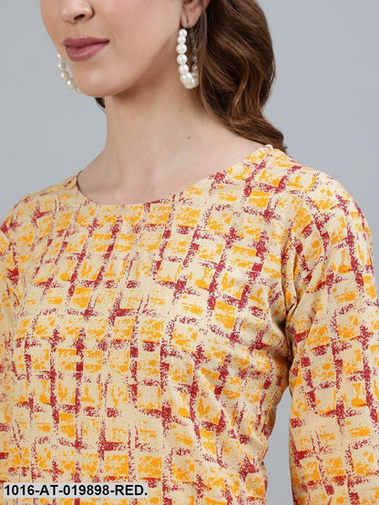 Red & Yellow Printed Kurta