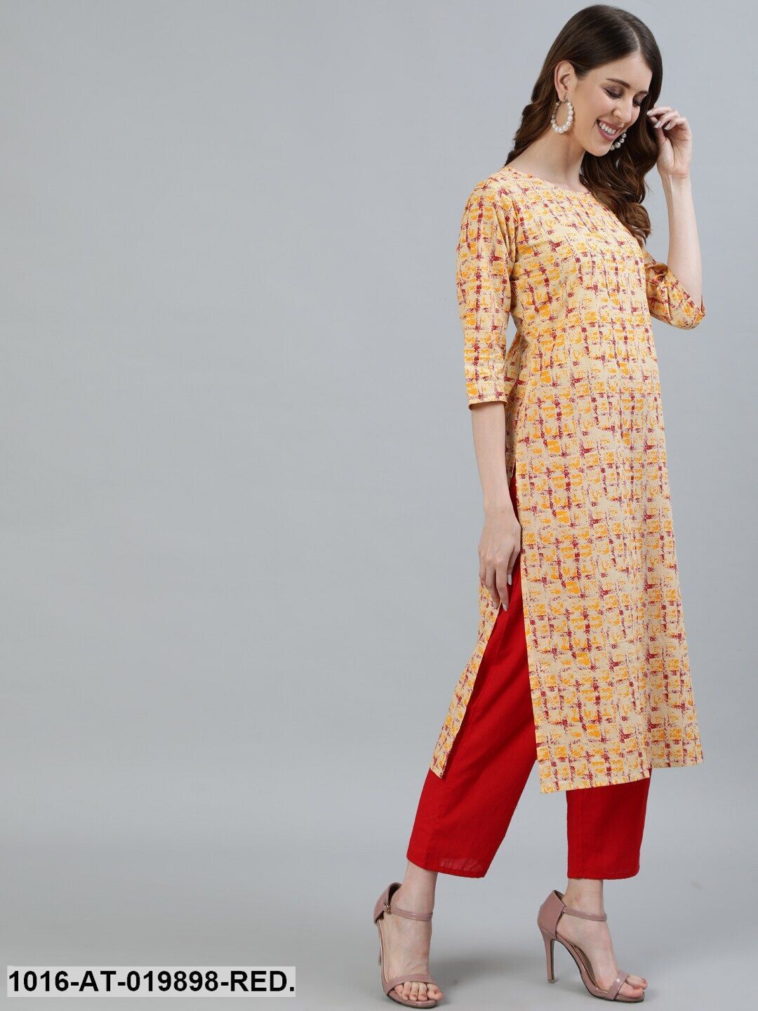 Red & Yellow Printed Kurta