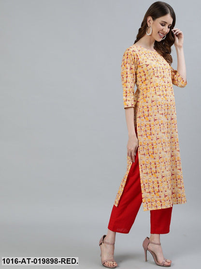 Red & Yellow Printed Kurta