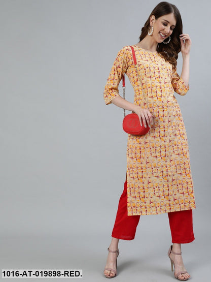 Red & Yellow Printed Kurta
