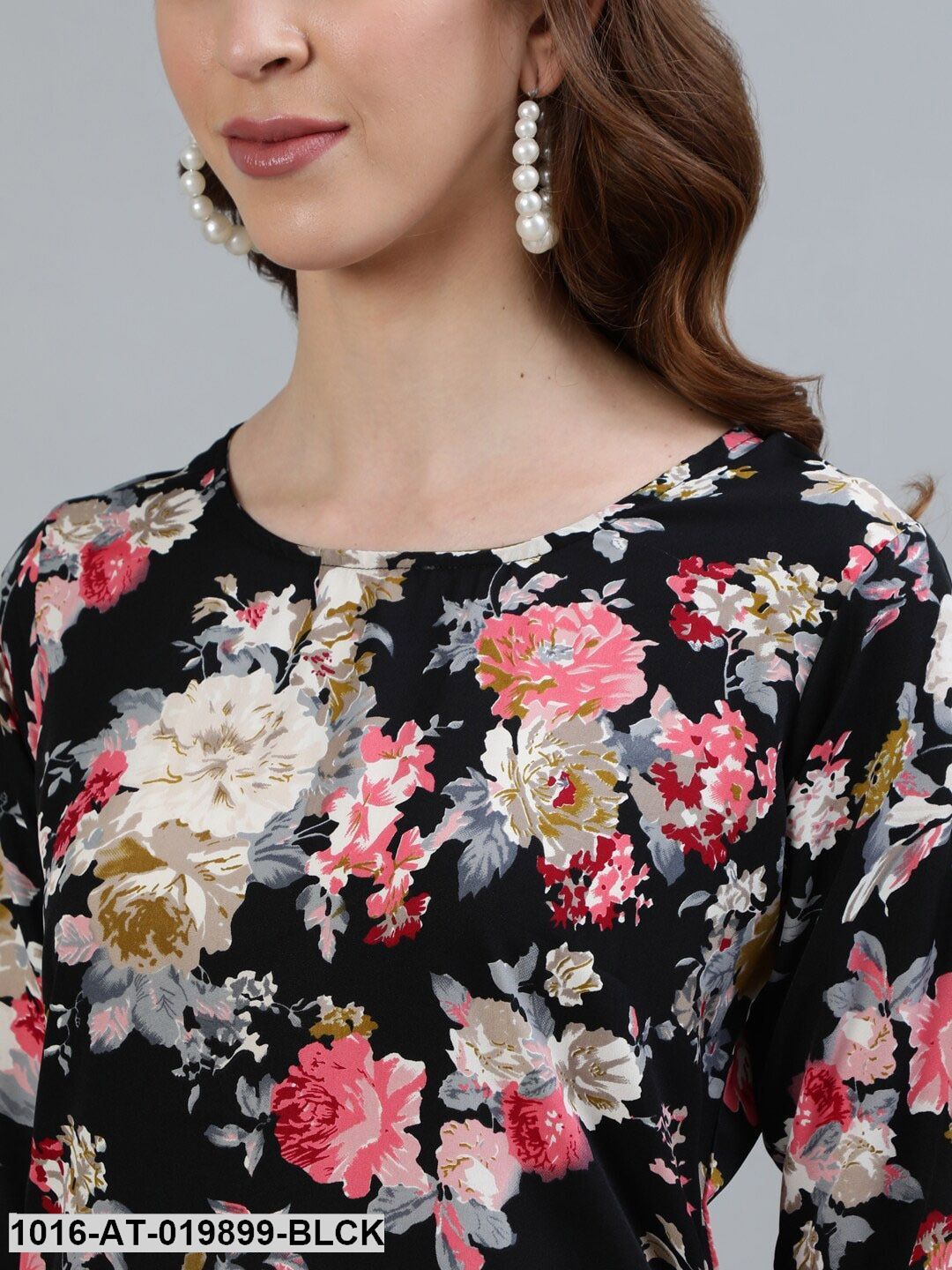 Black Floral Printed Kurta