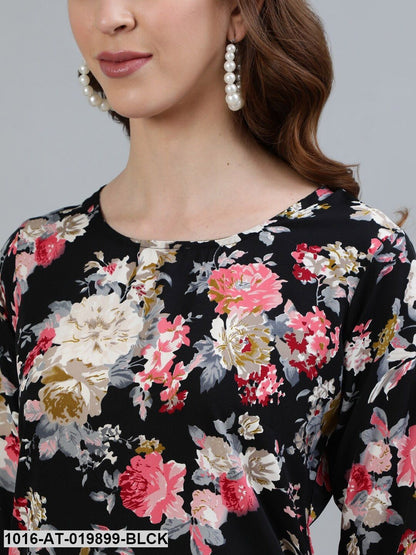 Black Floral Printed Kurta