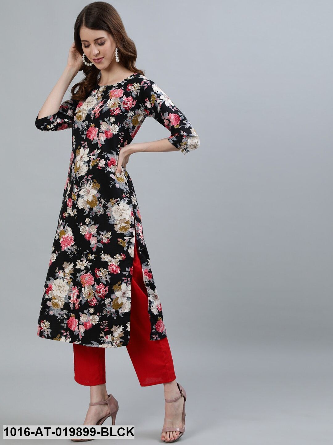 Black Floral Printed Kurta