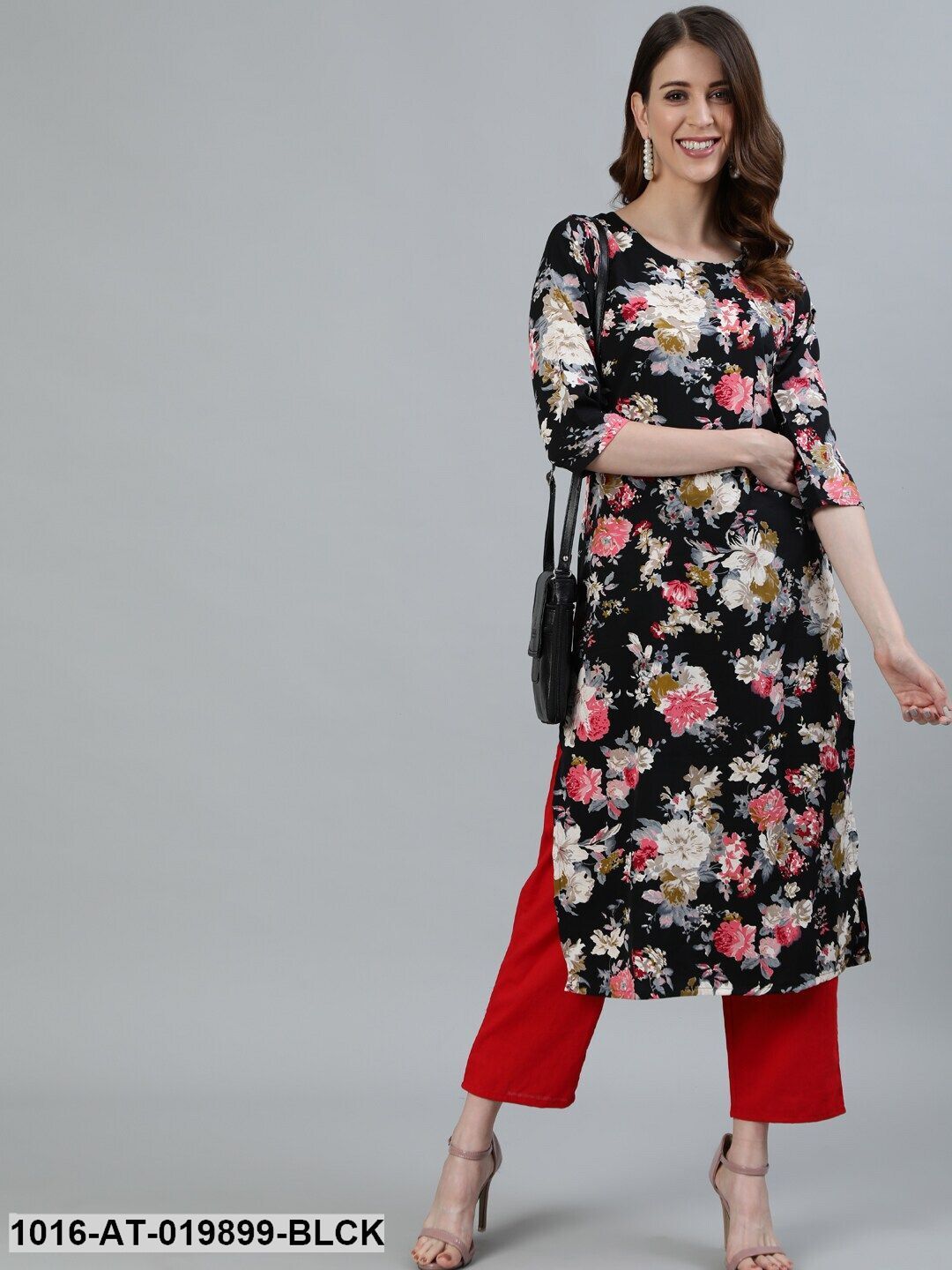 Black Floral Printed Kurta