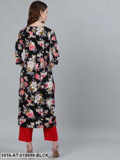 Black Floral Printed Kurta