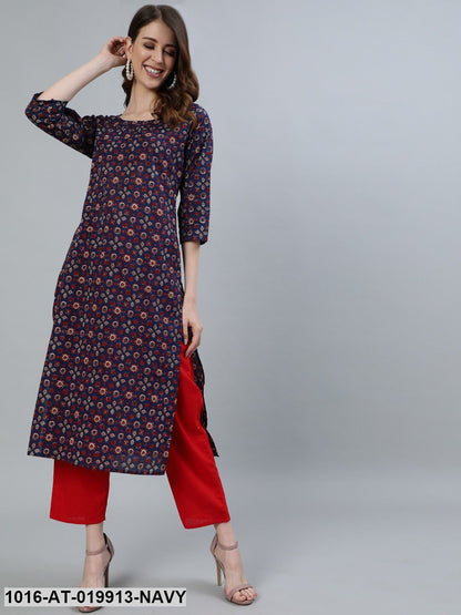 Navy Blue Printed Kurta