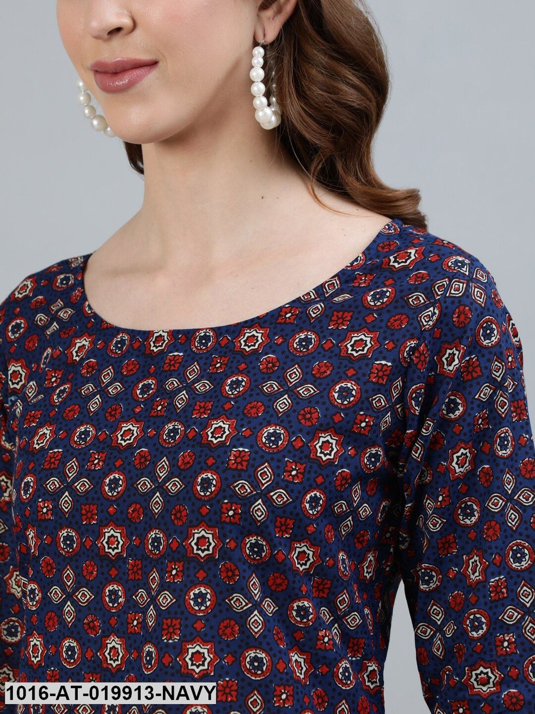 Navy Blue Printed Kurta