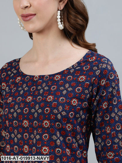 Navy Blue Printed Kurta