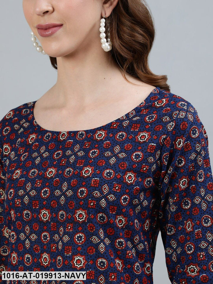 Navy Blue Printed Kurta