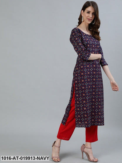 Navy Blue Printed Kurta