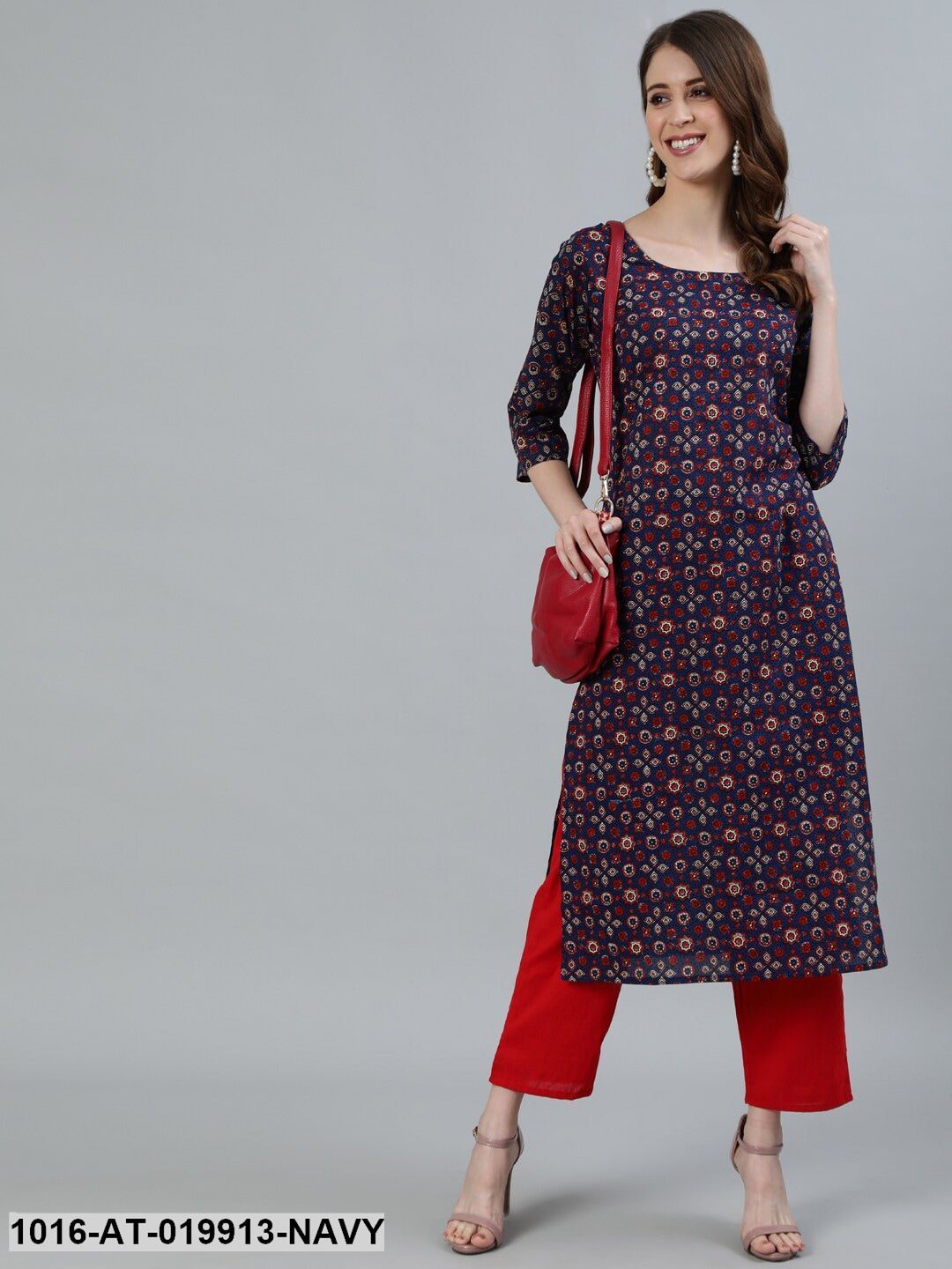 Navy Blue Printed Kurta