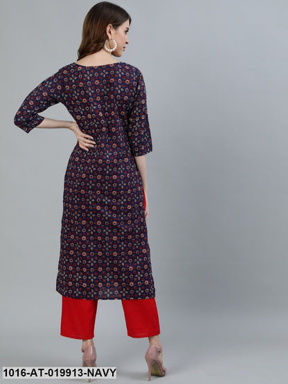 Navy Blue Printed Kurta