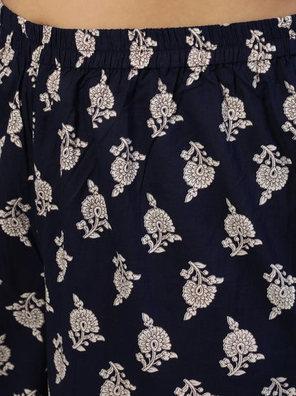 Women Navy Blue Printed Night Suit