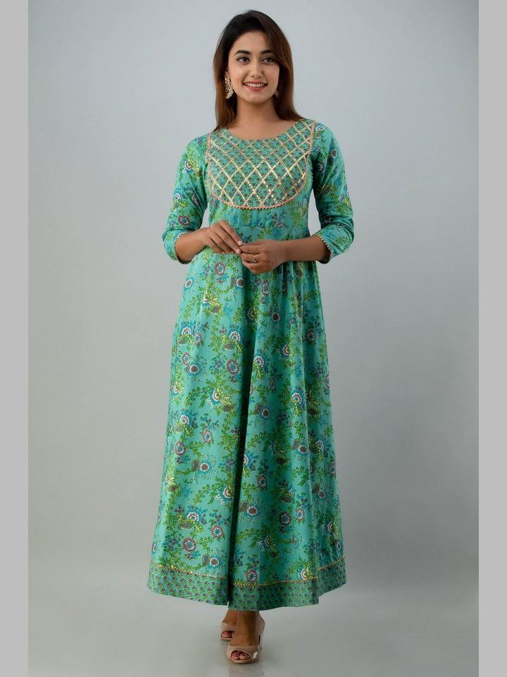 Women Cotton Printed Flared Kurta