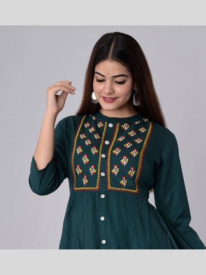 Women Rayon Embroidered Flared Kurta