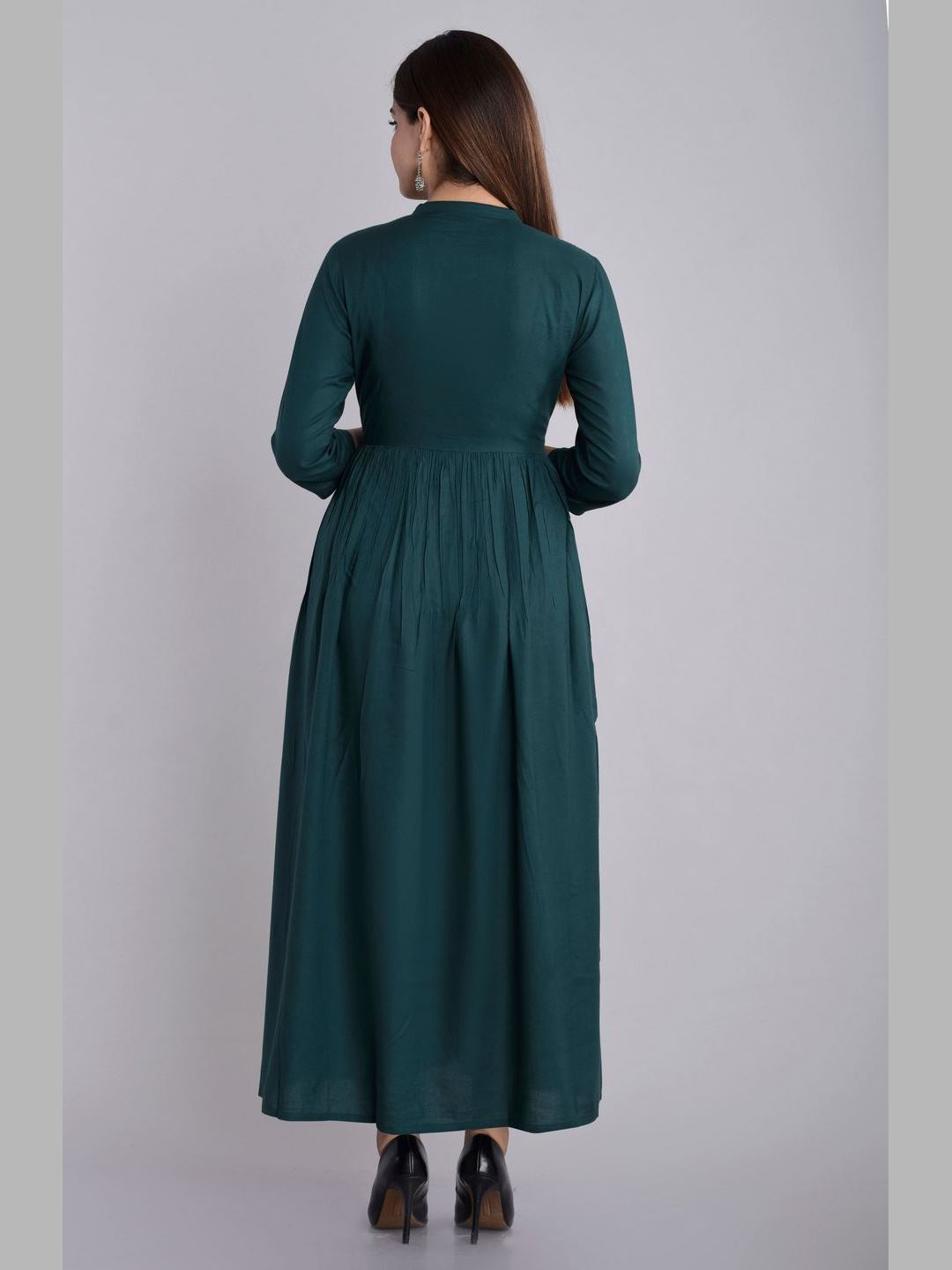 Women Rayon Embroidered Flared Kurta