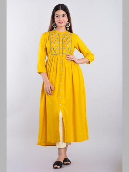 Women Rayon Embroidered Flared Kurta