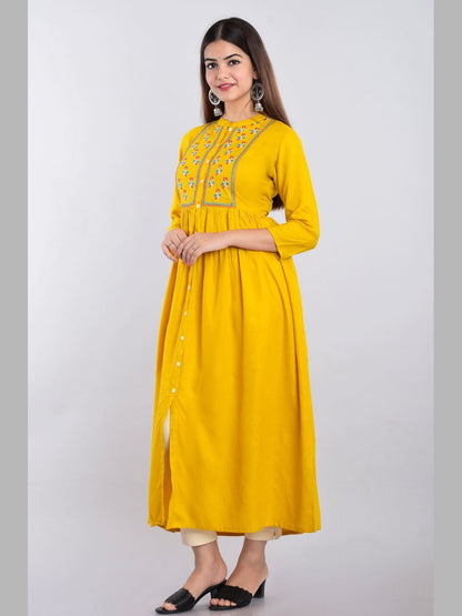 Women Rayon Embroidered Flared Kurta