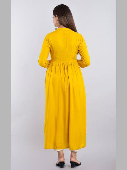 Women Rayon Embroidered Flared Kurta