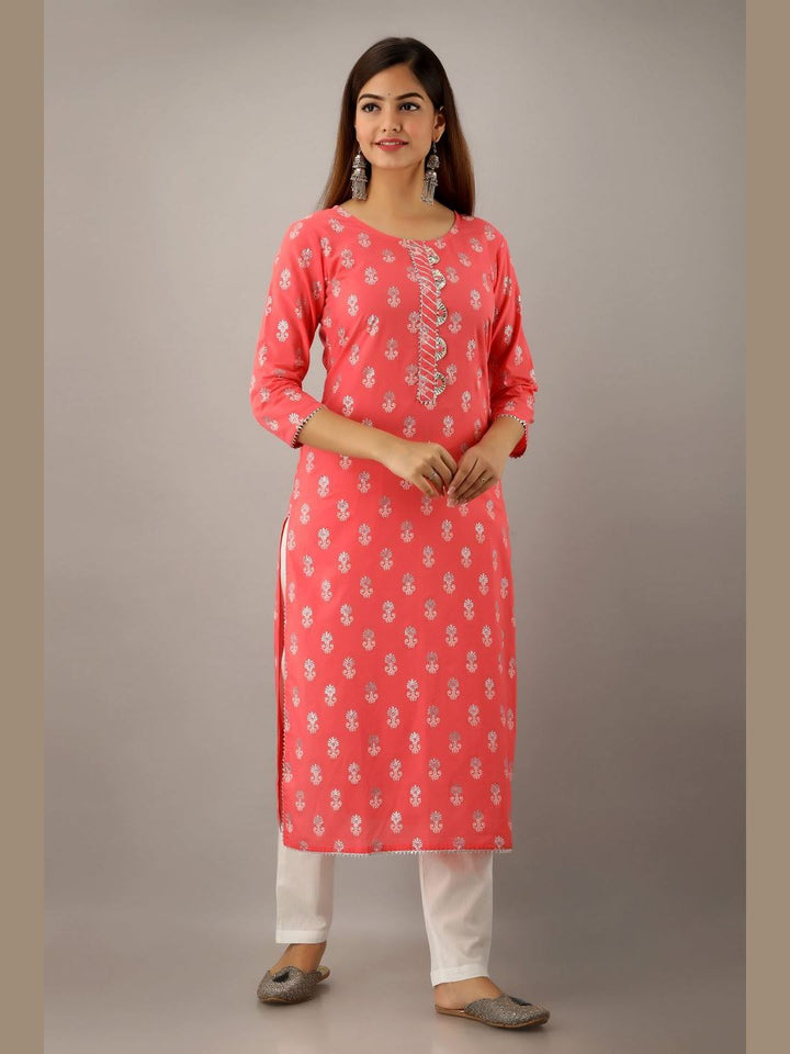 Women Cotton Printed Straight Kurta