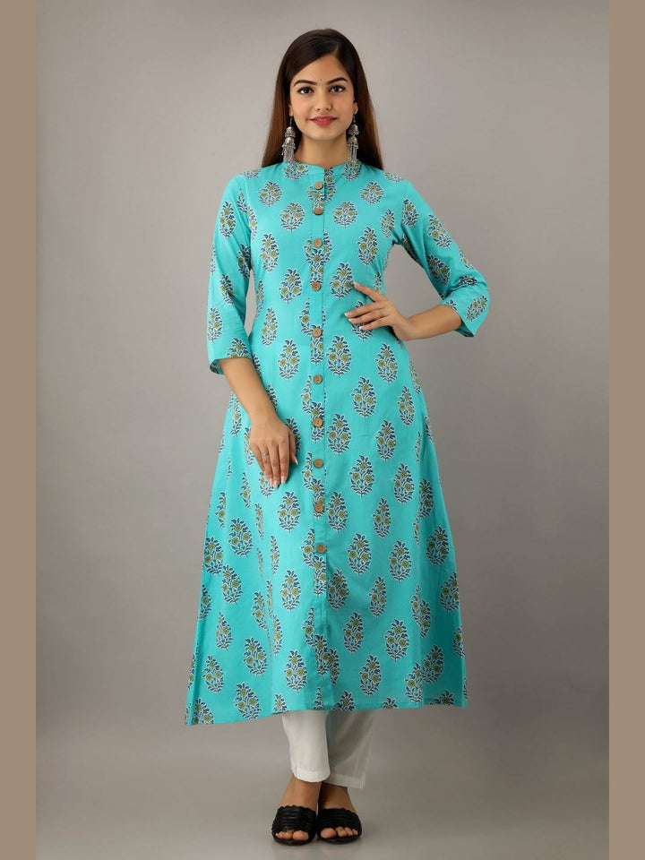 Women Cotton Printed Flared Kurta