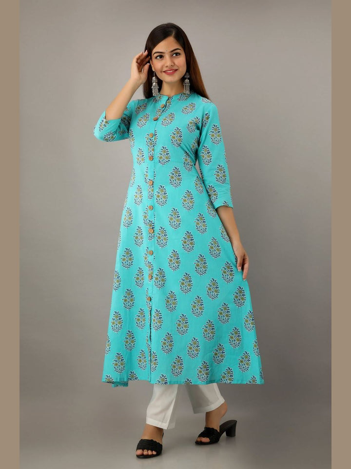 Women Cotton Printed Flared Kurta