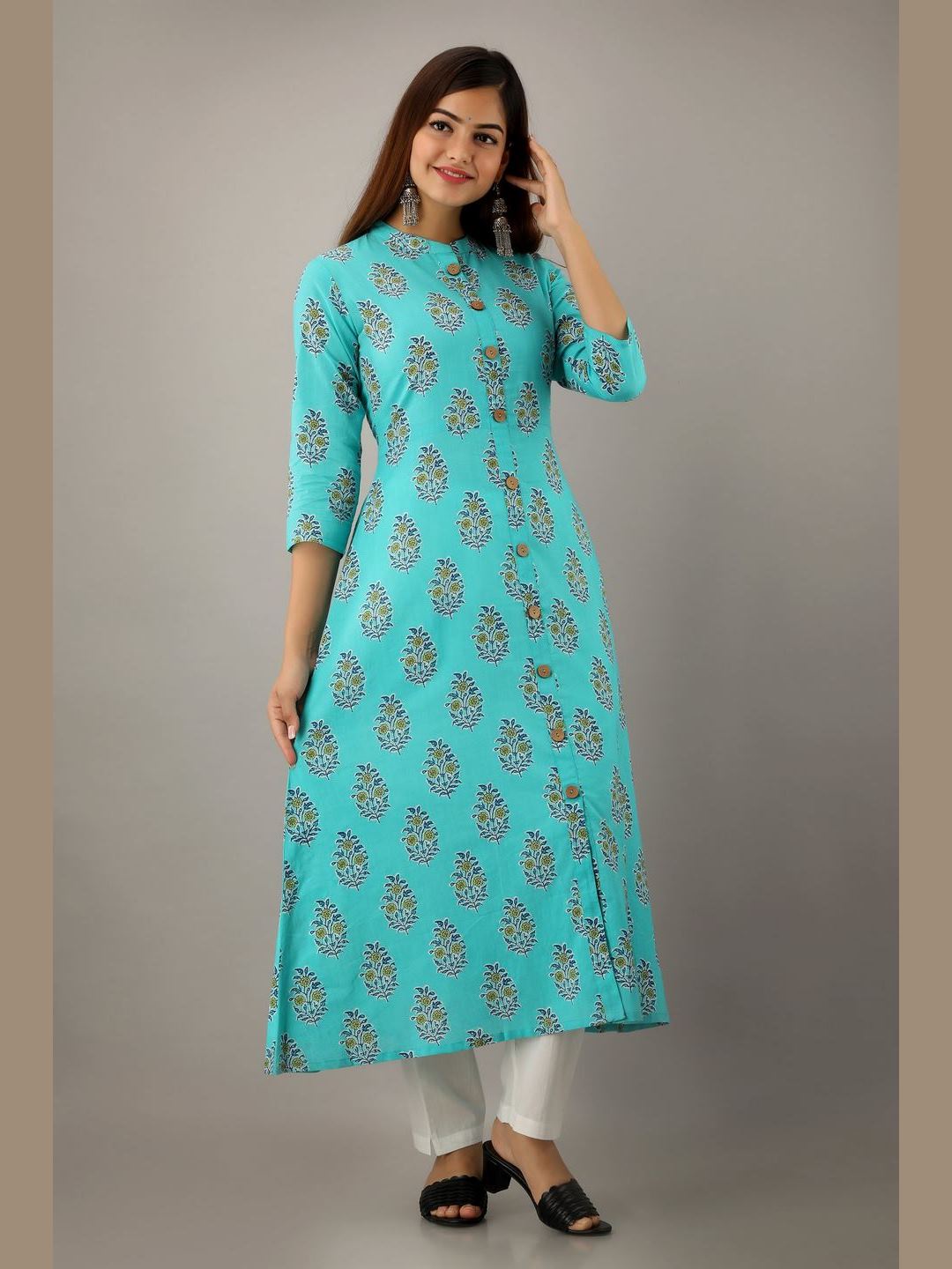 Women Cotton Printed Flared Kurta