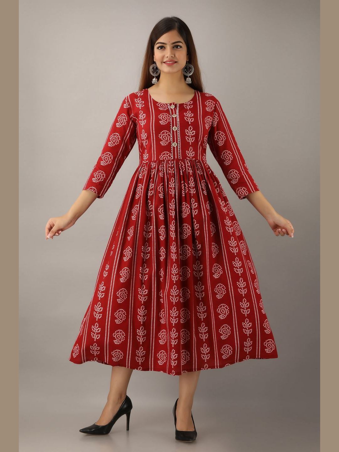 Women Cotton Printed Flared Kurta