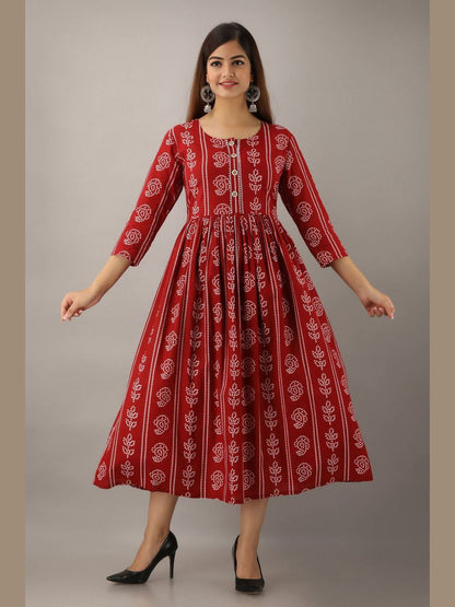 Women Cotton Printed Flared Kurta