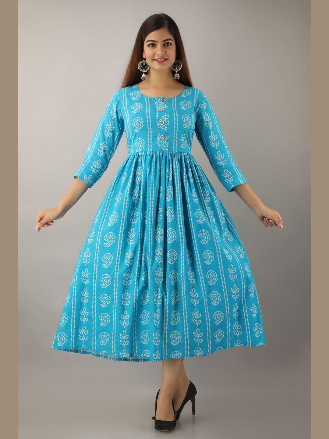 Women Cotton Printed Flared Kurta