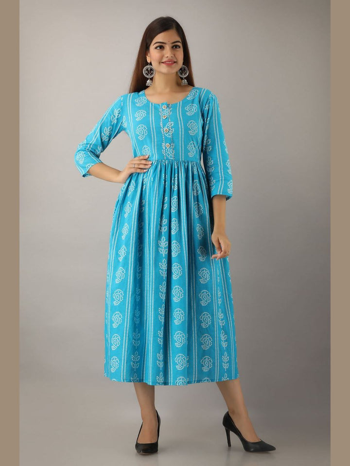Women Cotton Printed Flared Kurta