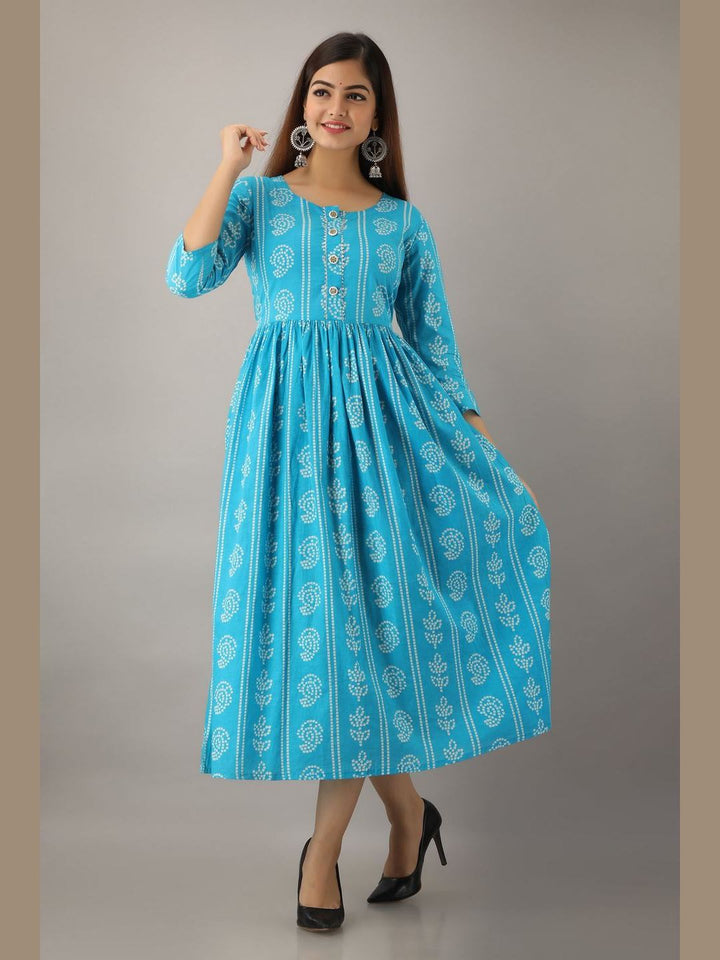Women Cotton Printed Flared Kurta